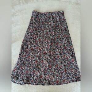 LOFT A-Line Skirt with Red and White Floral Pattern